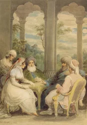 Prins Rasselas en zijn zus in gesprek in hun zomerpaleis aan de oevers van de Nijl, 1804